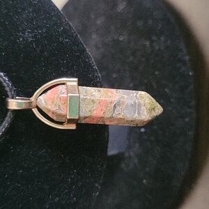 Handcrafted Unikite Healing Crystal Point Leather Necklace